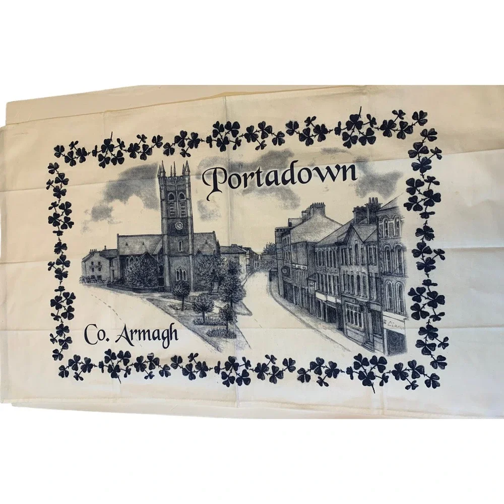 Vintage Portadown Co. Armagh Ireland Linen Tea Towel Wall Hanging